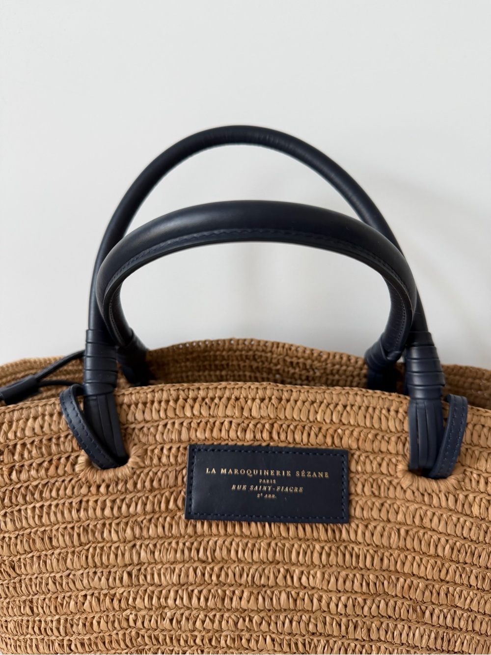 Sézane Justine Basket Bag in Deep Natural Raffia and Navy Handles - Picture 6 of 15